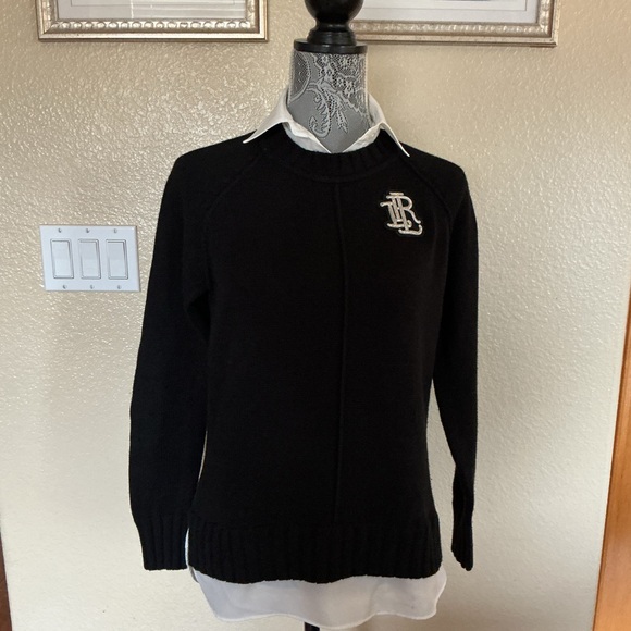 NWT RARE Ralph Lauren Bullion Patch Faux Layer Cotton Blend Sweater - Picture 2 of 12